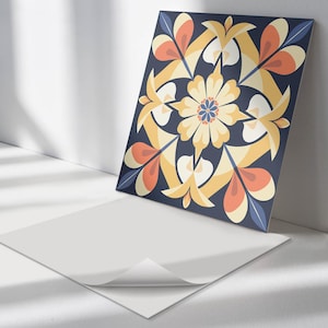Floral Mandala Pattern Tile Stickers, Creamy Self Adhesive Tiles, Tile Stickers, Texture PVC Wall Tiles, Wall Tile Stickers