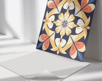 Floral Mandala Pattern Tile Stickers, Creamy Self Adhesive Tiles, Tile Stickers, Texture PVC Wall Tiles, Wall Tile Stickers