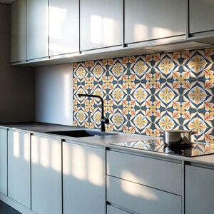 Stylish Floral Pattern PVC Wall Tiles, Yellow Tile Stickers, Peel and Stick Tiles, Texture Tile Stickers, Bathroom Tile Stickers