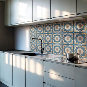 Mandala A Floral Motif Tile Stickers, Blue Peel and Stick Tiles, Tile Stickers, Texture PVC Wall Tiles, Bathroom Tile Stickers