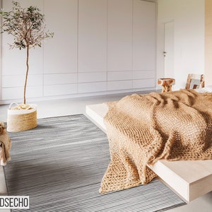 Petrified Bamboo Vinyl Mat, Retro PVC Rug, Modern Linoleum Carpet, Patterned Mat, Floor Decor #7ST
