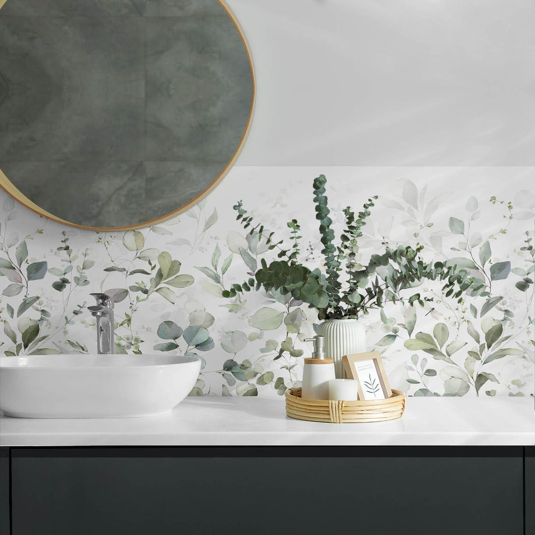 Sticker Decorative Panel Delicate Leaves Panel Stickers, Green Peel and Stick Panels, Backsplash ...