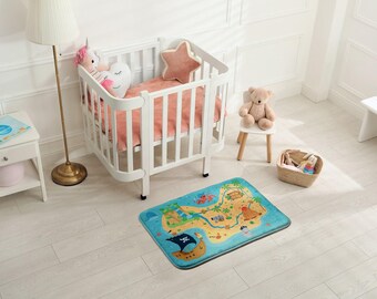 Treasure Map Soft Kids Rug, Blue Kids Decorations, Children's Room Carpet, Patterned Toddler Carpet, Baby Birthday Gift,