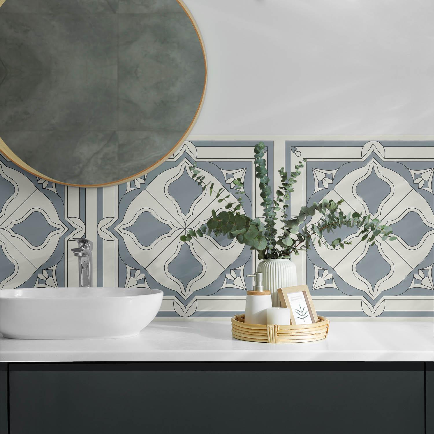 Sticker Decorative Panel Floral on Tiles Panel Stickers, Gray Peel and Stick Panels, Backsplash ...