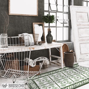 Retro Chic Grüne Vinyl Matte, Talavera Decor, Küchen Boden Dekor, Moderne Wohn Dekoration, Retro Teppiche, Fliesen PVC Matte, Vinyl Matte #6T