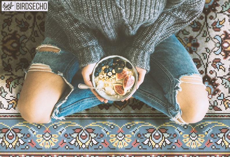 Aziza Vinyl Mat, Colorful Mosaic Rug Classical Traditional Floral ...