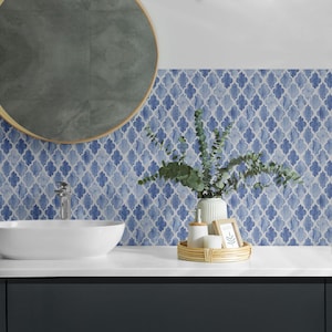 Pattern In Moroccan Style Tile Stickers, Blue Self Adhesive Tiles, Tile Stickers, Texture PVC Wall Tiles, Wall Tile Stickers