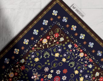 Charlotte Vinyl Mat, floral carpet design dark blue rug traditional, Retro Vinyl Mat, Comfort PVC Rug for Nursery, Plain Mat #18P
