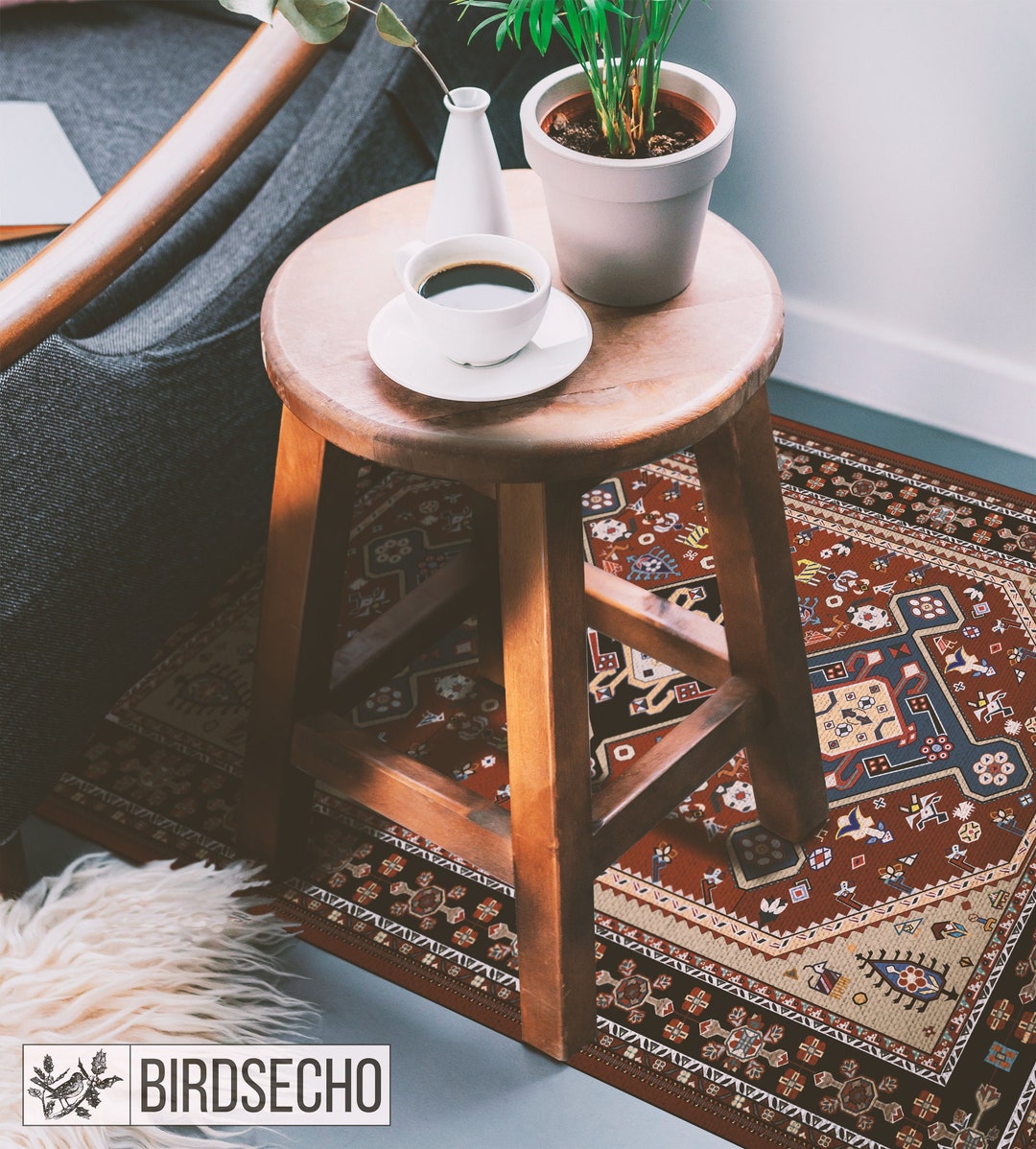 Ayoub Vinyl Mat, Persian Carpet Tribal Texture Red Border Frame, Retro ...