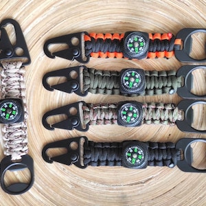 Porte-clés Paracord avec boussole, porte-clés ouvre les bouteilles, porte-clés de survie, corde d’escalade, accessoire de montagne, cadeau pour père