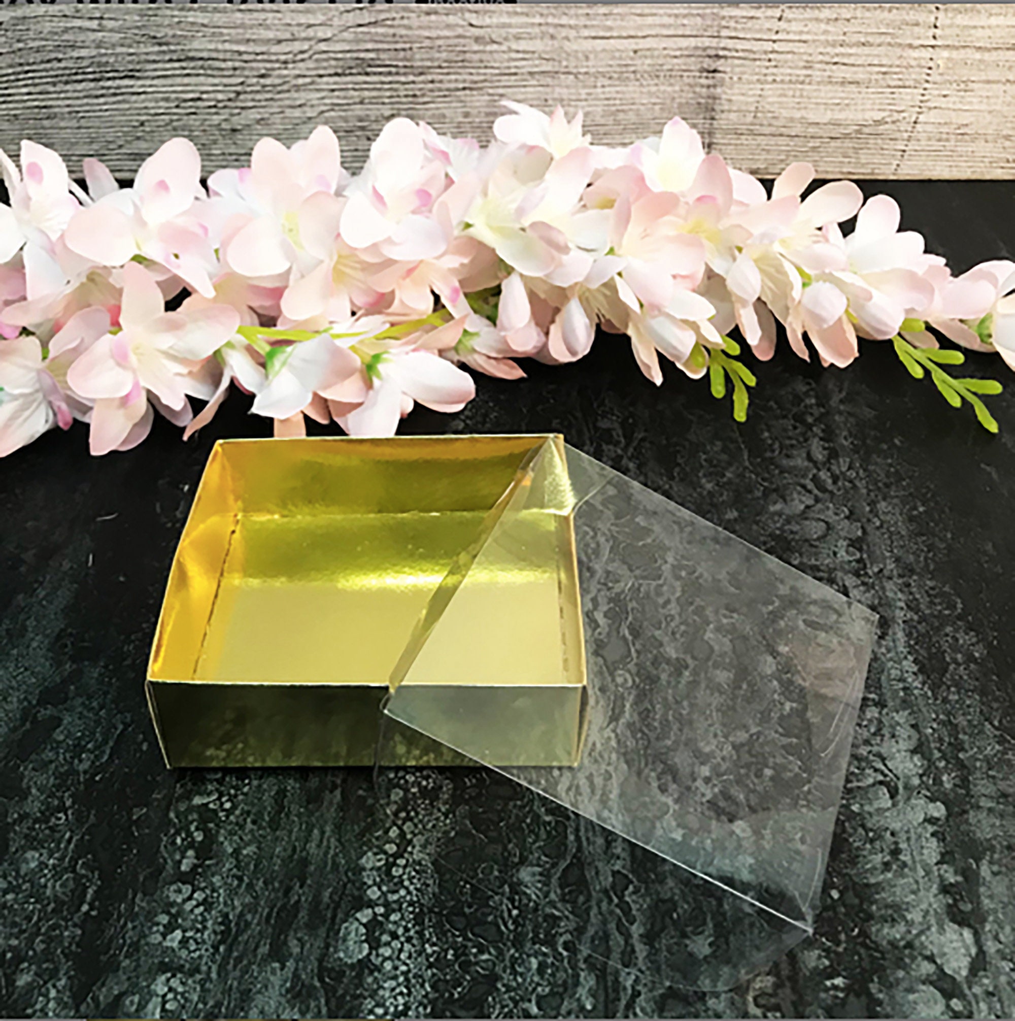 Empty Gold Cardboard Box with Transparent Lid Cookie Etsy