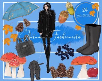 Herbst Fashionista Clipart, Mode Clipart, Mode Mädchen Clipart, Herbst Clipart, Herbst Aquarell Clipart, Planer Mädchen Clipart,