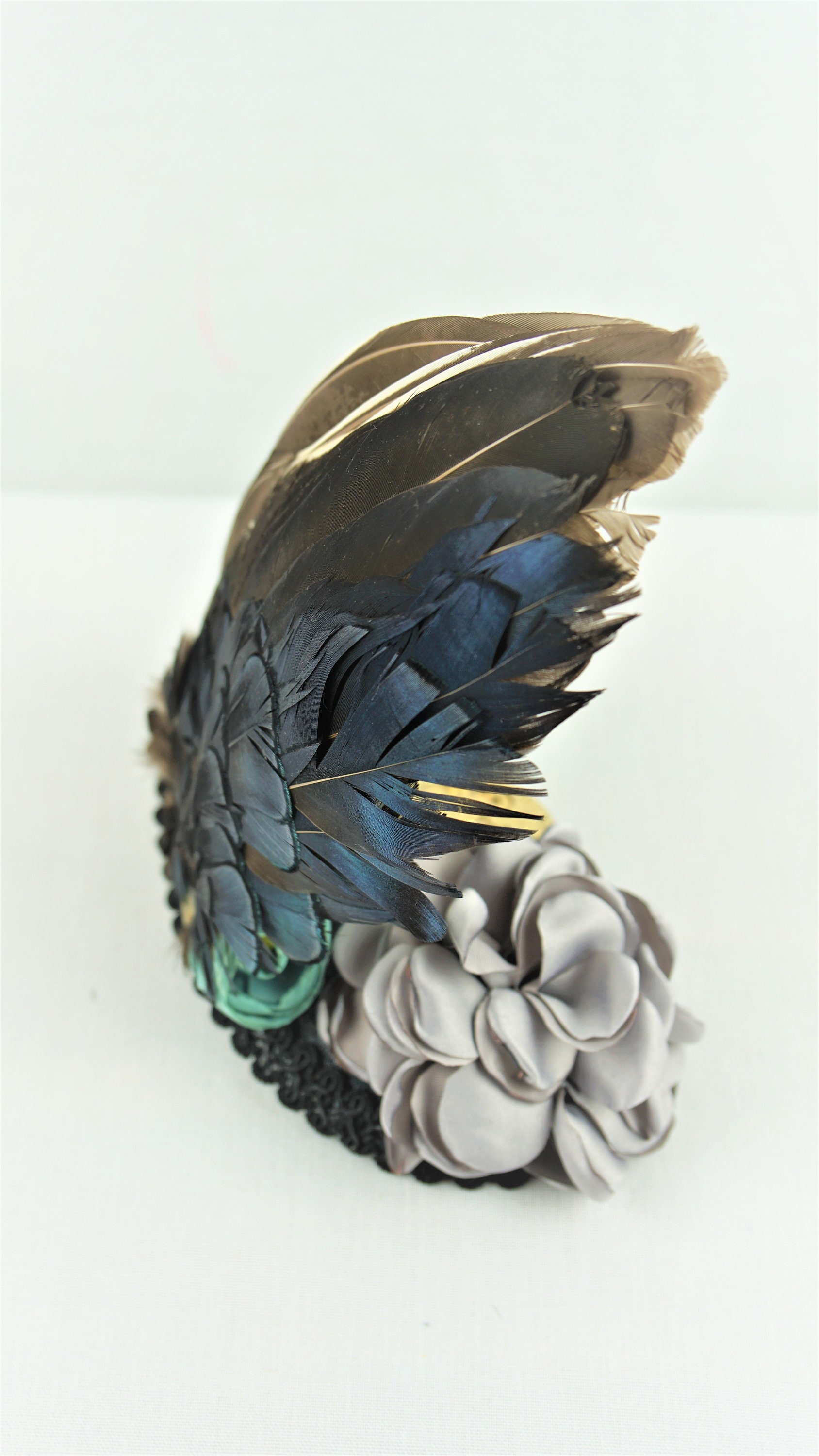 Fascinator Mit Gekräuseltem Stoff & Biots – Navy, Einheitsgröße, Mit Satin-Kamm