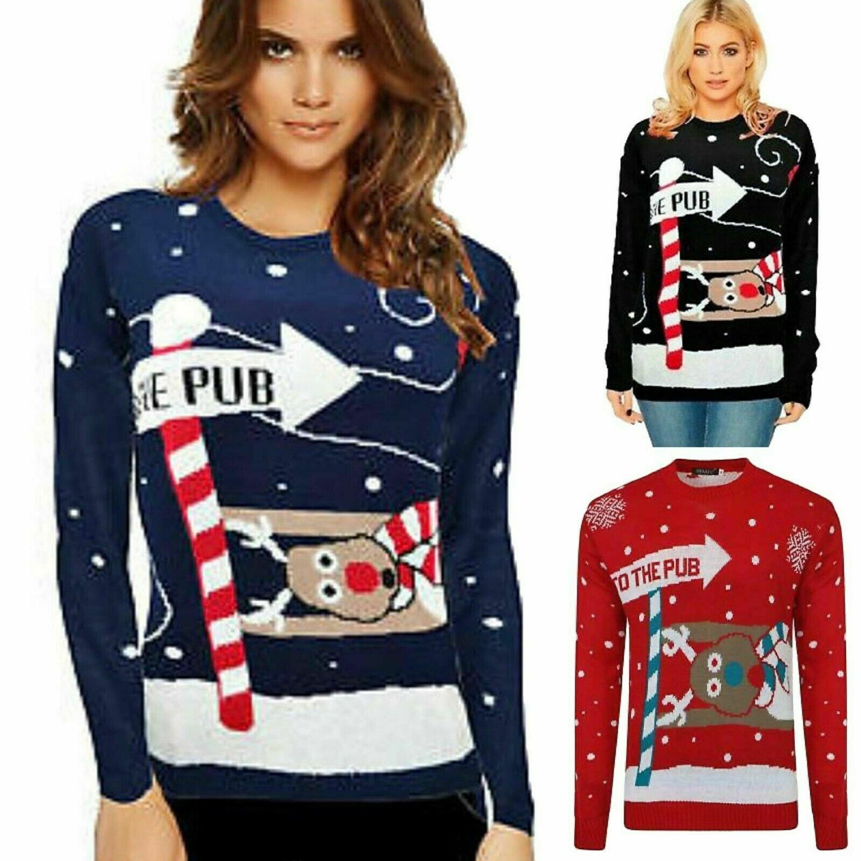 Zumbae Unisex Men Women Ladies Xmas to The Pub Novelty Prints Christmas Jumper Sweater UK S-XL