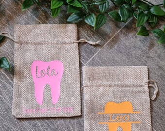 Tooth Fairy Pouch, Jute Hessian Bag, Pouch, First Tooth, Keepsake, Personalised, Gift For Girl, Gift For Boy,