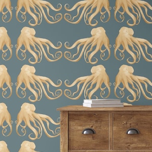 Chloe Blackman original wallpaper design. Non-woven paste the wall. Octopus- blue grey