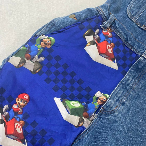 Vintage reworked dungaree shorts. Mario cart. Sma… - image 6