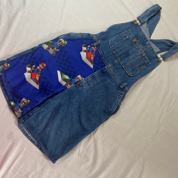 Vintage reworked dungaree shorts. Mario cart. Sma… - image 4
