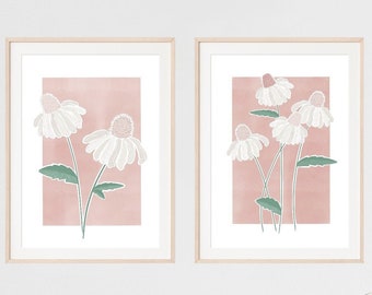 Printable Pink Flowers - Set of two illustrations