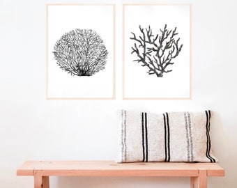 Printable Coral Illustrations - Set of two | Minimalist Art | Nautical Decor Prints | Sea theme drawing | Modern printable poster | Wall Art