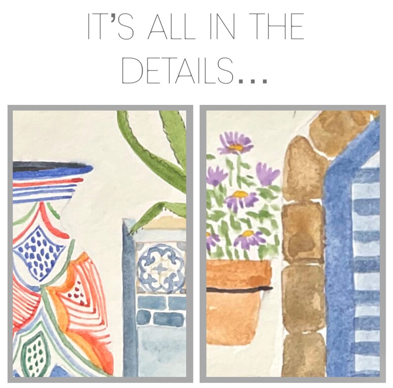 Spanish House in Watercolour Digital Download Spain Painting Botanical