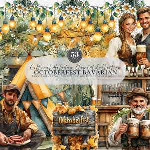 Oktoberfest Bayerische Clipart, Deutsches Fest PNG Bündel, Biergarten, Herbstfeier Grafiken, Digitaler Download Kommerzielle Nutzung PNG