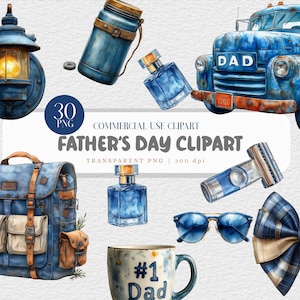 Vatertag Aquarell Clipart PNG Bundle Väter Tag druckbare PNG Clipart Dad Leben Clipart Vatertag Illustration Digital Sticker Art Set