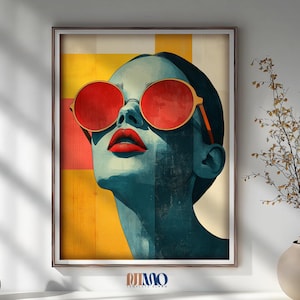 Comic Fun Pop Art Woman Wall Art Surrealism Art Print Colorful Minimalistic Geometric Wall Art Printable Digital Download for Home or Office