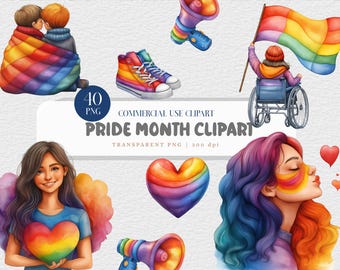 LGBTQIA Pride Clipart Gay Couple Watercolor Clipart Pride Month PNG Rainbow Clipart Digital Download Gay Pride Art LGBT Clipart Set