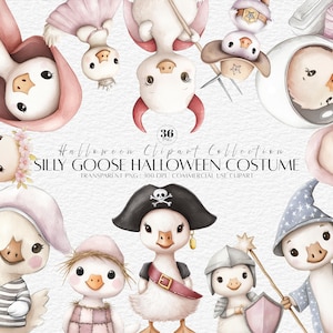 Halloween Goose Clipart Silly Goose Watercolor PNG Halloween Costume Animal Digital Sticker Set Scrapbook Baby Shower Nursery Wall Art Decor