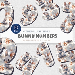 Watercolor Bunny Numbers Clipart: Easter Spring Decor (Digital Download PNG Set for Teachers)