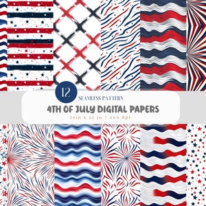 4th of July Seamless Pattern Bundle Patriotic Digital Paper Set Red White Blue Background American Independence Day Printable Digital Design