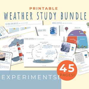 Ensemble d'études d'unités météorologiques Étude des nuages Cartes météo imprimables Leçon de sciences de la Terre Feuille de travail Montessori sur la météo Journal des nuages