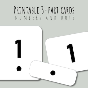 Printable minimalist Montessori number flashcards, 3 part nomenclature cards for a toddler learning to count, kindergarten curriculum