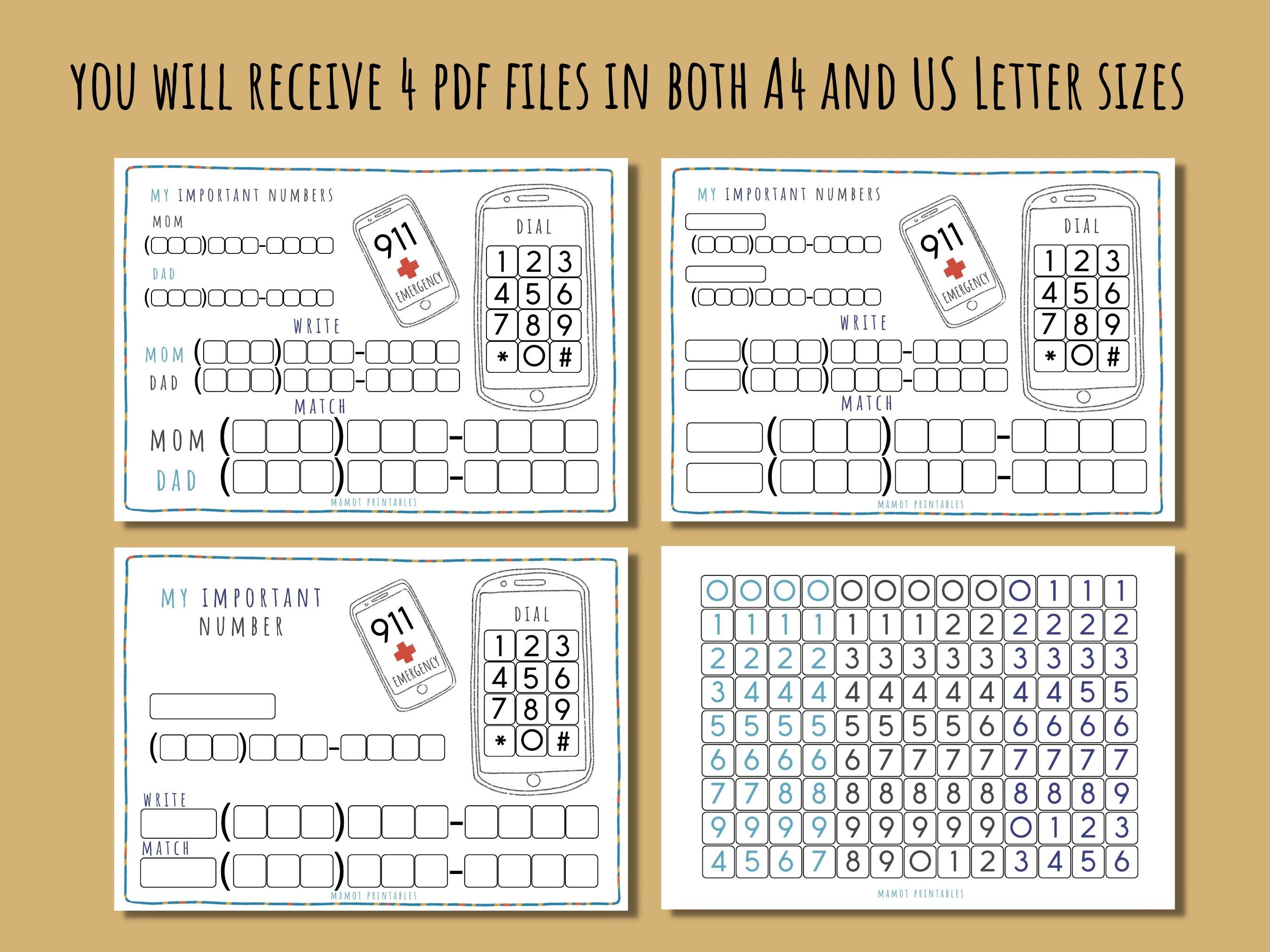 Printable Phone Number Learning Kids Activity, Kindergarten, Preschool ...