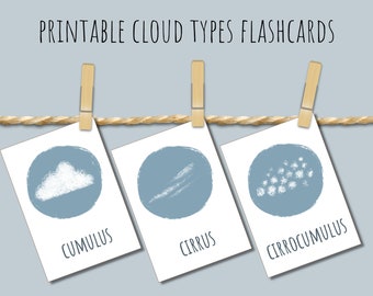 Cartes éclair sur les types de nuages : activité météorologique Montessori pour l'école à la maison (téléchargement numérique)