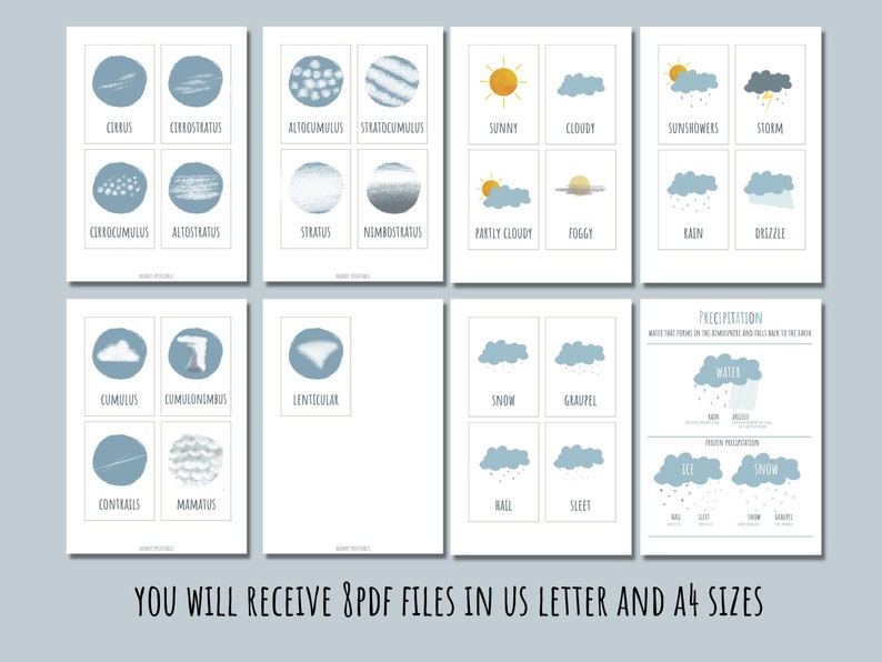 Printable Cloud Flashcards and Weather Flashcards Montessori