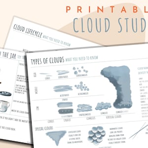 Nature journal cloud log Printable cloud unit study Homeschool weather study materials Montessori printable nature study cloud formation