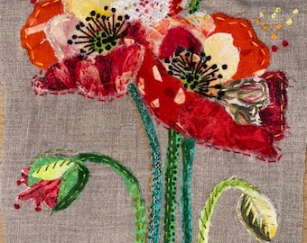 Slow stitching kit - poppies