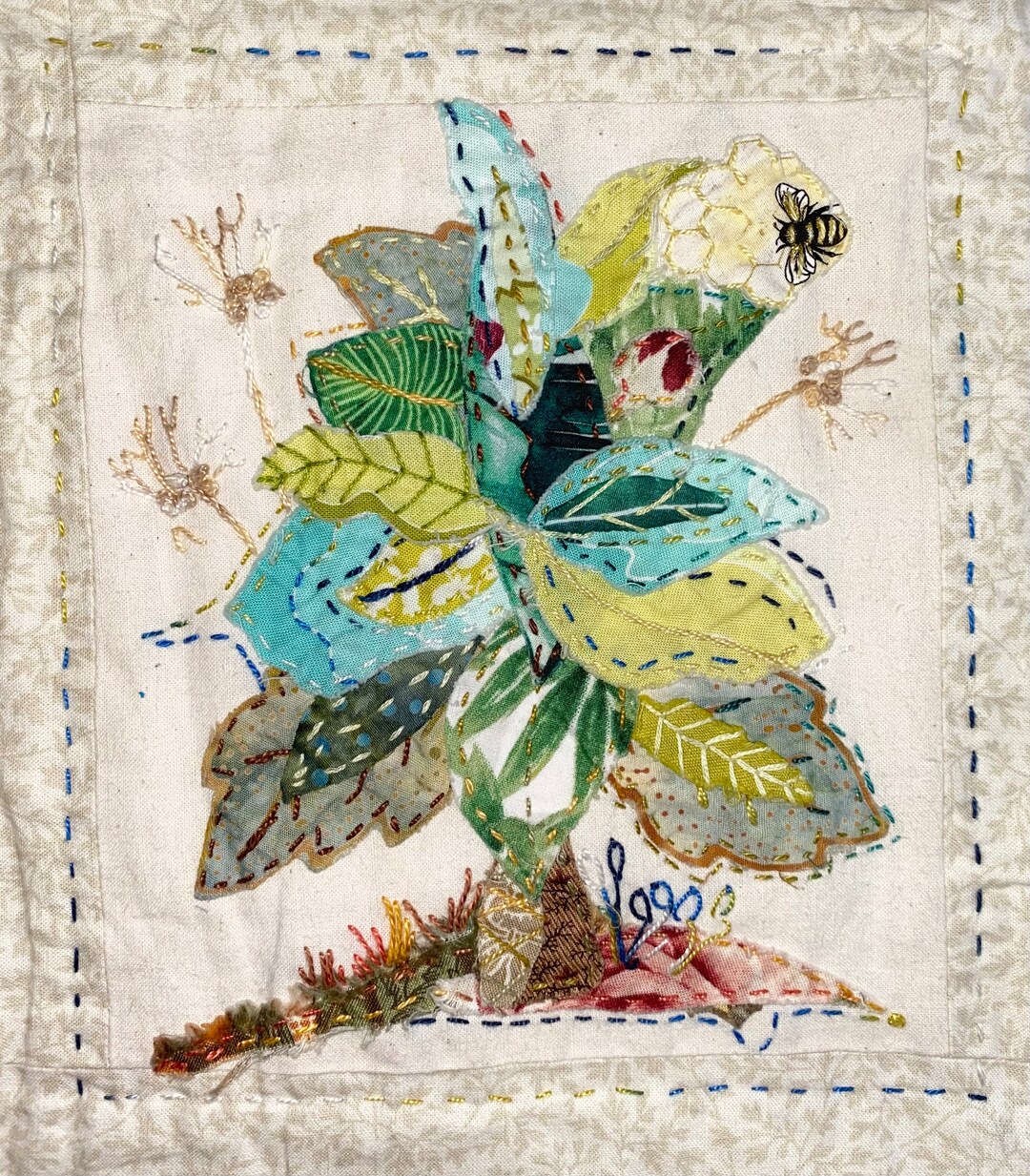 Leaf Tree With Honeycomb. Panel 20. Raw Edge Slow Stitching