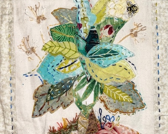Leaf Tree with Honeycomb. Panel 20. Raw edge slow stitching appliqué digital paper pattern.