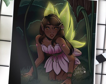 Pink Flower fairy • Fairytale creatures • Glossy print