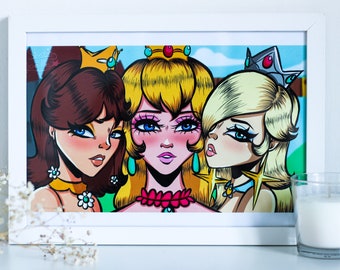 Mario Princesses •  Princess Peach, Princess Daisy and Rosalina • Super Mario Bros • Nintendo Princesses • A4 Glossy print