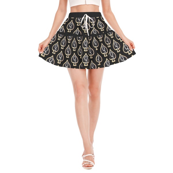 QOS & JOS Women's Ruffled Mini Skirt,  Queen of Spades Skirt, Jack of Spades Skirt