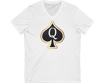 Queen of Spades Unisex Jersey Short Sleeve V-Neck Tee, qos clothing