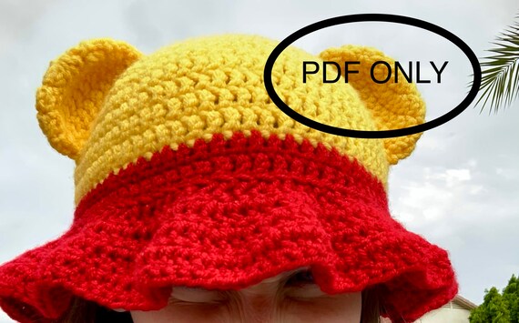 Yellow Pooh Bear Bucket Hat Crochet 