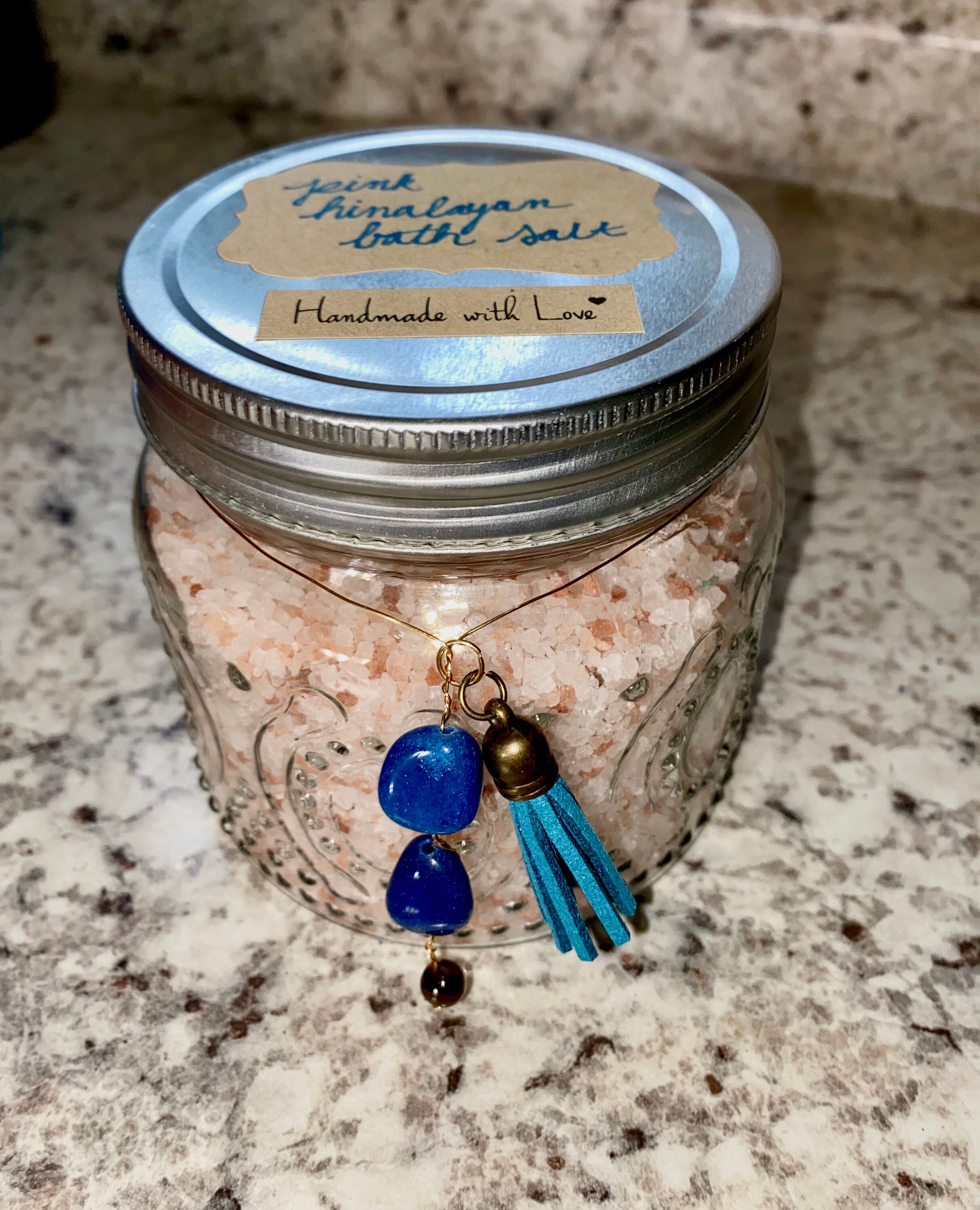 Pink himalayan bath salts with cute crystal charms | Etsy