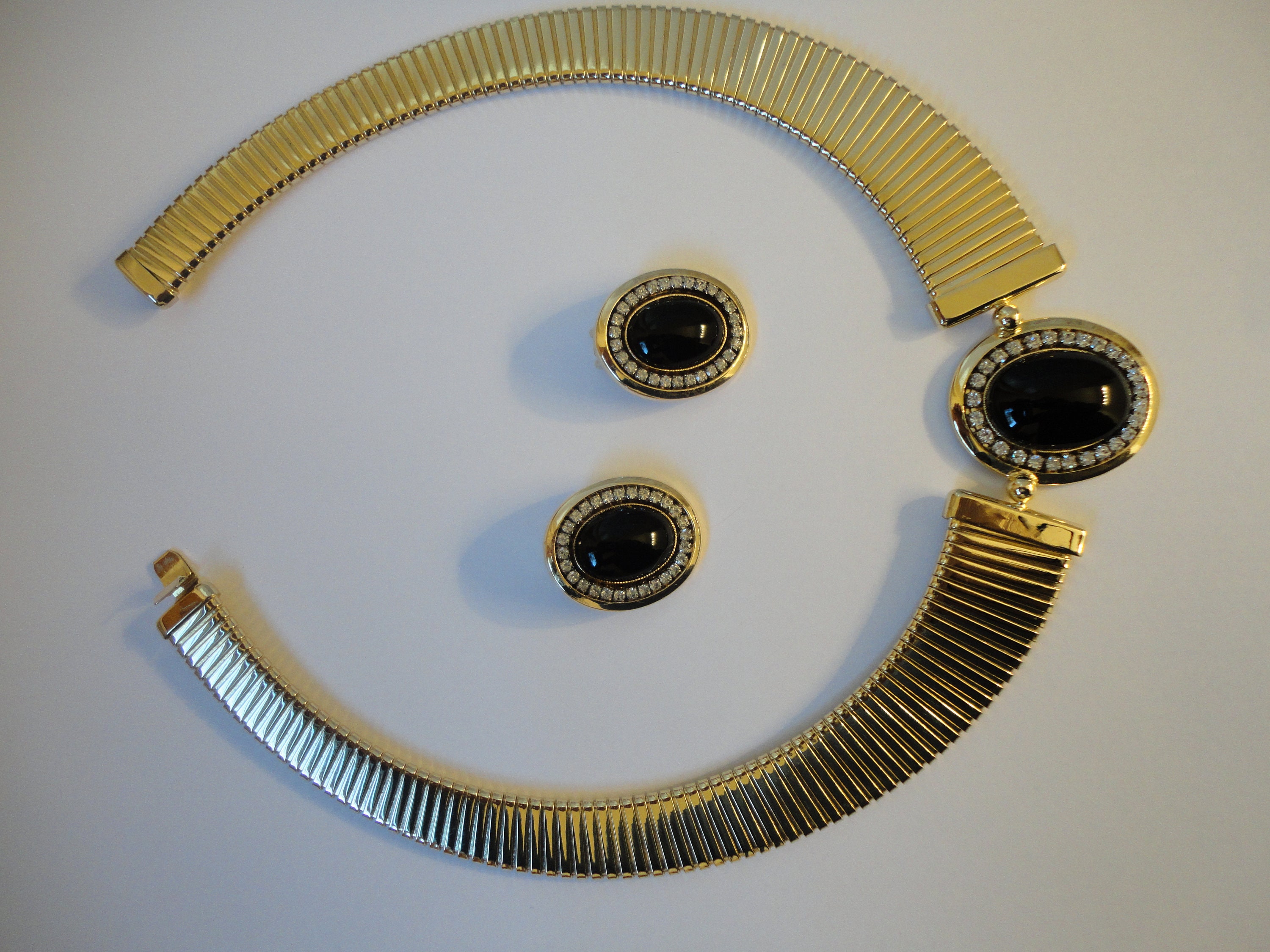 Joan Collins Vintage Oval Black Stone With Channel Set