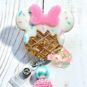 Ice Cream Mickey head badge reel Disney inspired lanyard