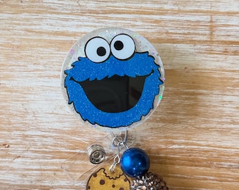 o monstro comedor de biscoitos, pingente de biscoito de chocolate com gotas de chocolate azul